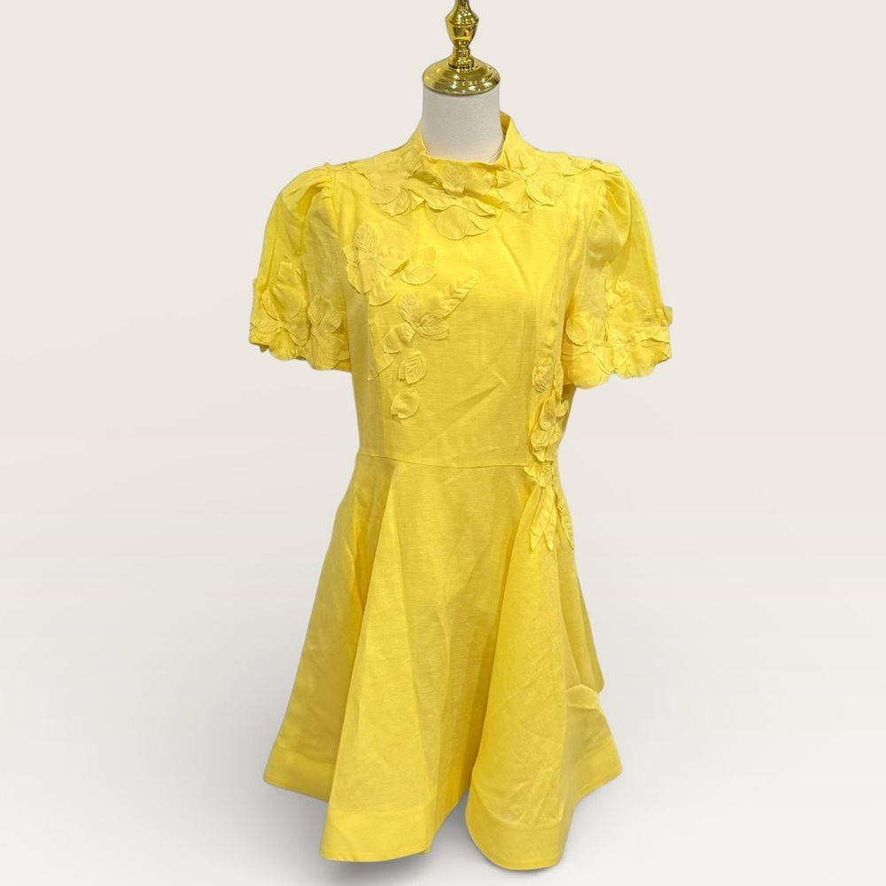 Antonio Melani Iris Linen Blend Floral Appliqué Mockneck Dress Sunshine Yellow - Picture 5 of 16